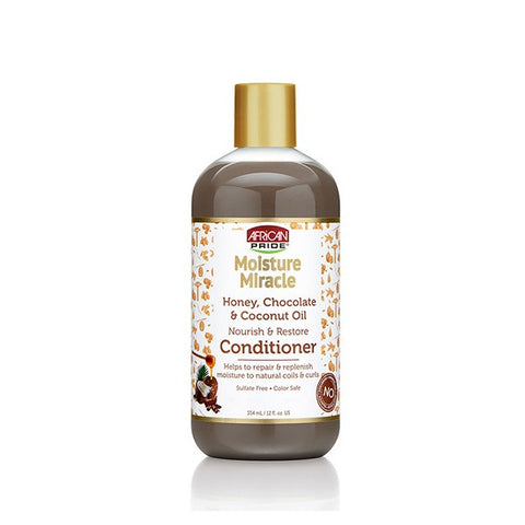 AFRICAN PRIDE -MOISTURE MIRACLE -Après-shampooing au Miel, Chocolat et Coco -354ML