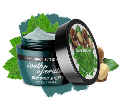 Aunt Jackie's Butter Fusions SOOTHE OPERATOR – Macadamia & Mint Dry Scalp Conditioning Masque 227g