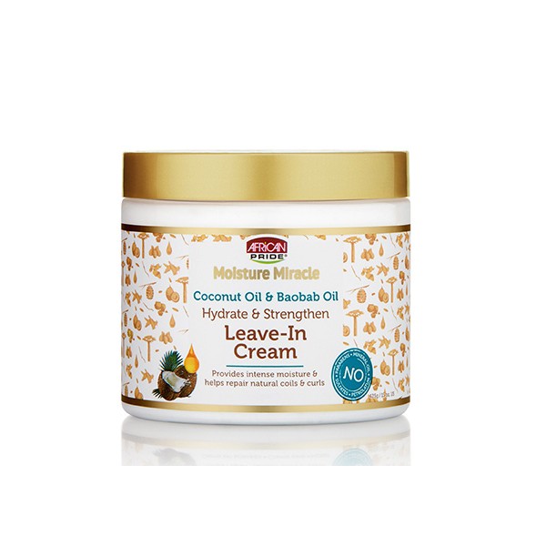 African Pride Moisture Miracle - Crème sans rinçage aux huiles de noix de coco et baobab-425g