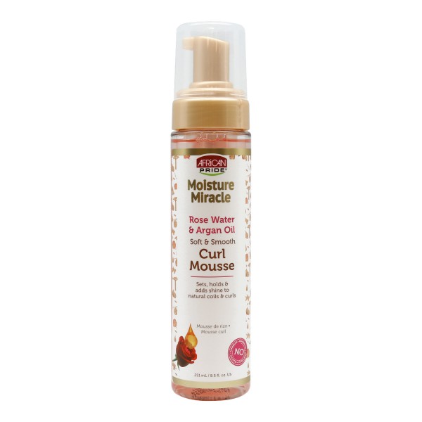 AFRICAN PRIDE-MOISTURE MIRACLE-Mousse capillaire spéciale boucles ROSE WATER & ARGAN OIL